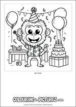 Free printable monkey colouring page. Colour in Ike Twist.