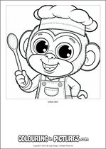 Free printable monkey colouring page. Colour in Olive Girl.