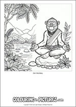 Free printable monkey colouring page. Colour in Zen Monkey.
