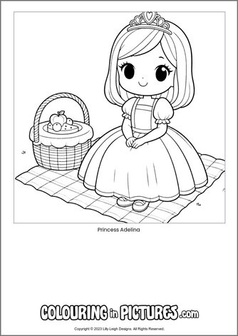 Free printable princess colouring in picture of Princess Adelina