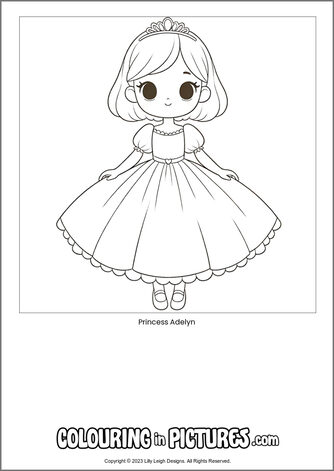 Free printable princess colouring in picture of Princess Adelyn