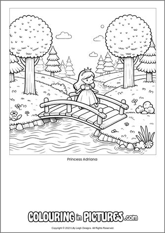 Free printable princess colouring in picture of Princess Adriana