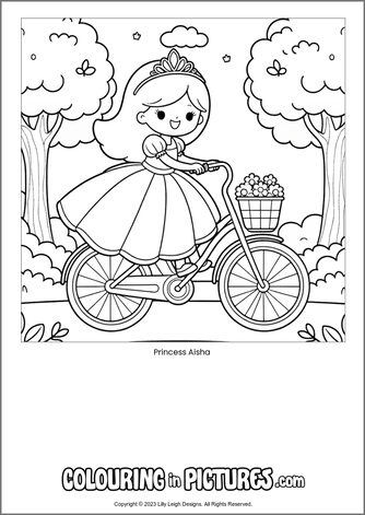 Free printable princess colouring in picture of Princess Aisha