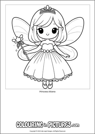 Free printable princess colouring in picture of Princess Aitana