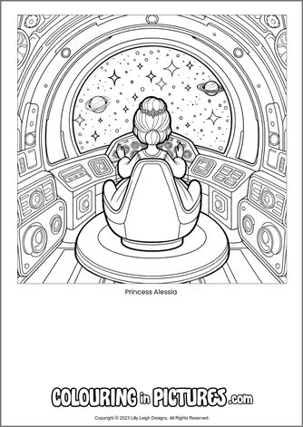 Free printable princess colouring in picture of Princess Alessia