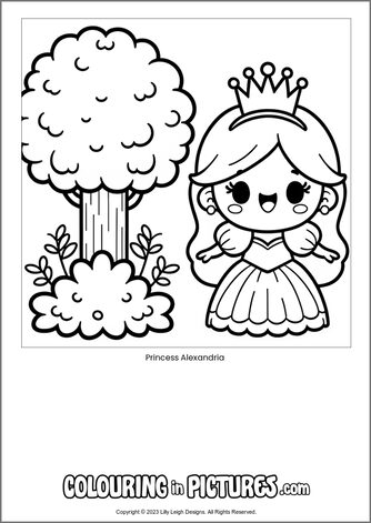 Free printable princess colouring in picture of Princess Alexandria
