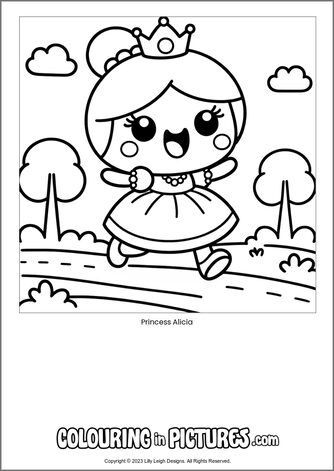 Free printable princess colouring in picture of Princess Alicia