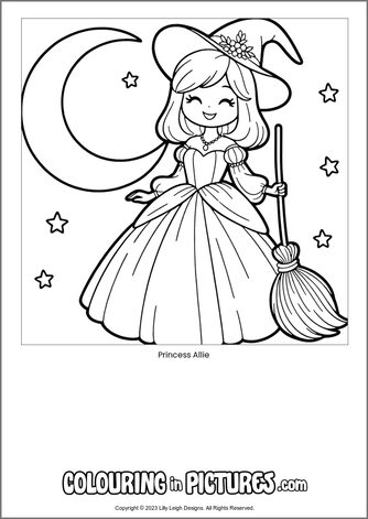 Free printable princess colouring in picture of Princess Allie