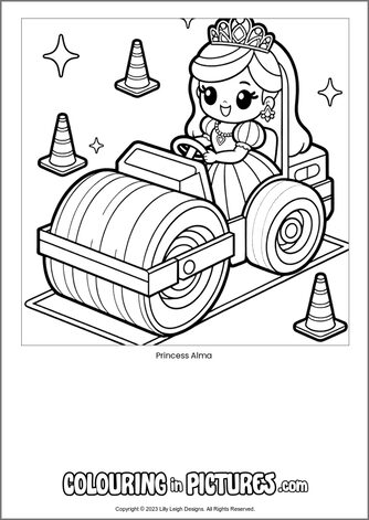 Free printable princess colouring in picture of Princess Alma