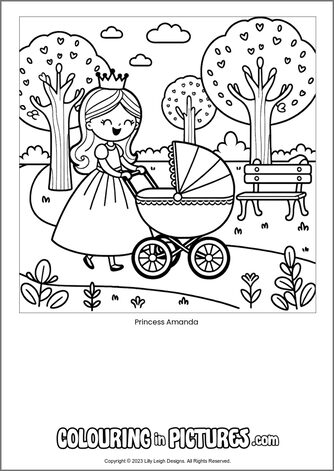 Free printable princess colouring in picture of Princess Amanda