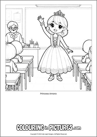Free printable princess colouring in picture of Princess Amora