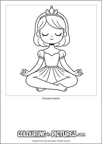Free printable princess colouring in picture of Princess Aniyah