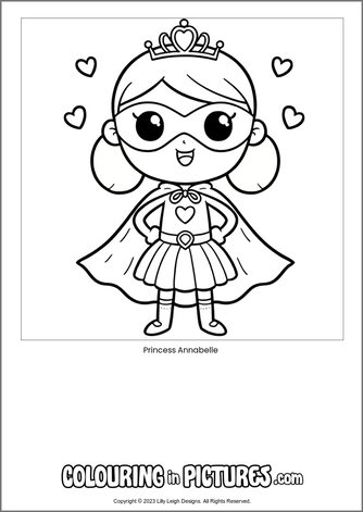 Free printable princess colouring in picture of Princess Annabelle
