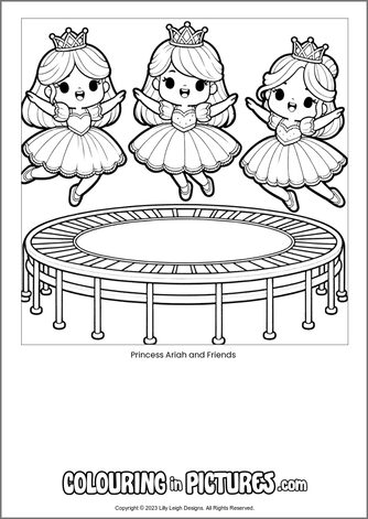 Free printable princess colouring in picture of Princess Ariah and Friends