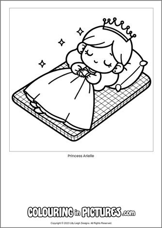 Free printable princess colouring in picture of Princess Arielle