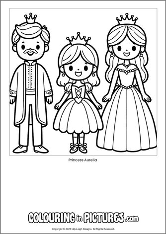 Free printable princess colouring in picture of Princess Aurelia