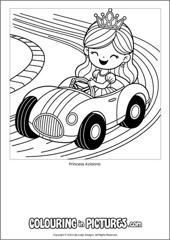 Free printable princess colouring in picture of Princess Avianna