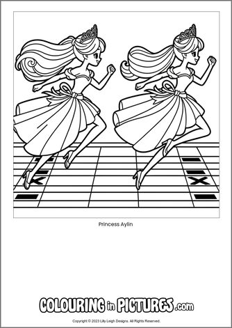 Free printable princess colouring in picture of Princess Aylin