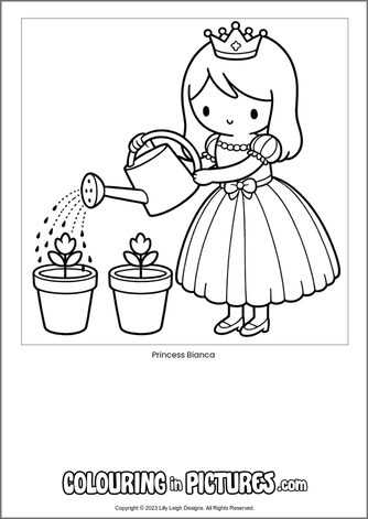 Free printable princess colouring in picture of Princess Bianca