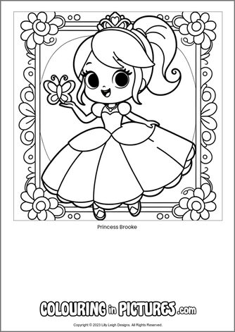 Free printable princess colouring in picture of Princess Brooke