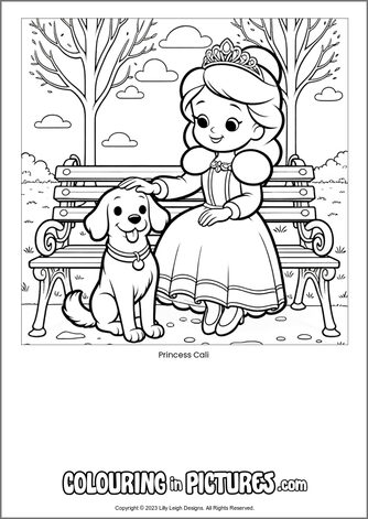 Free printable princess colouring in picture of Princess Cali