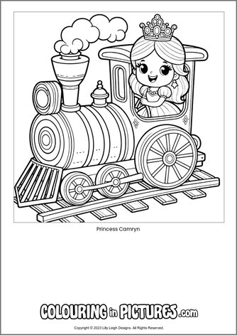 Free printable princess colouring in picture of Princess Camryn