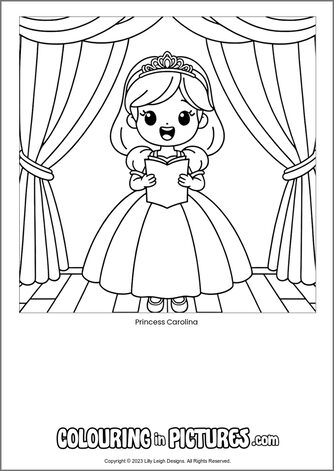 Free printable princess colouring in picture of Princess Carolina