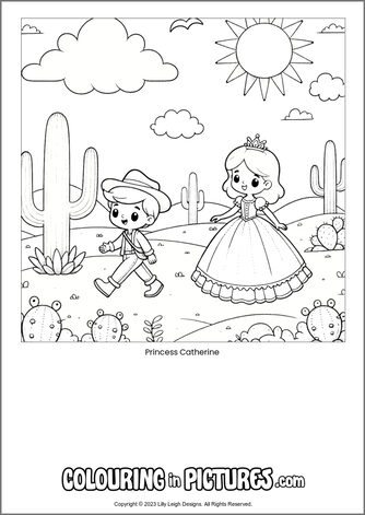 Free printable princess colouring in picture of Princess Catherine
