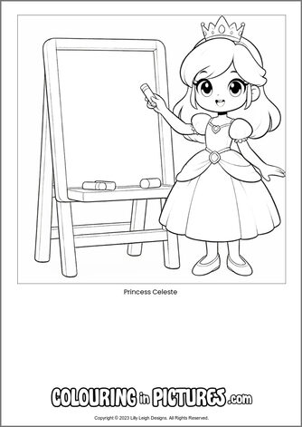 Free printable princess colouring in picture of Princess Celeste