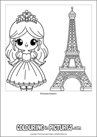 Free printable princess colouring in picture of Princess Dream