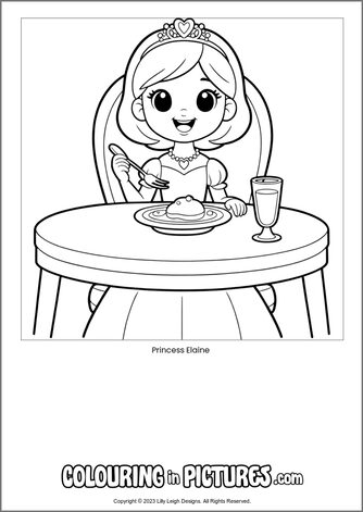 Free printable princess colouring in picture of Princess Elaine