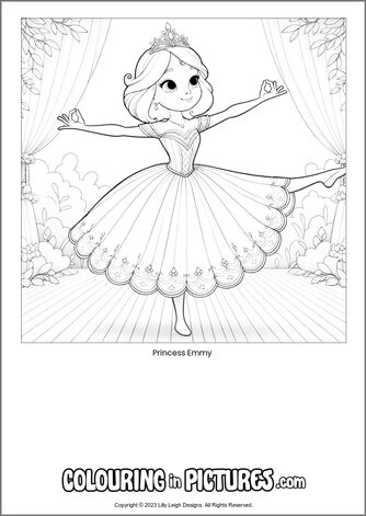 Free printable princess colouring in picture of Princess Emmy