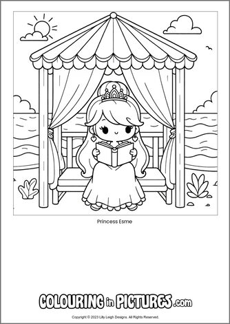 Free printable princess colouring in picture of Princess Esme