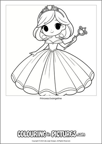 Free printable princess colouring in picture of Princess Evangeline