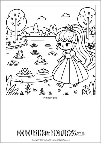 Free printable princess colouring in picture of Princess Evie
