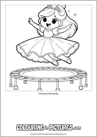 Free printable princess colouring in picture of Princess Fernanda