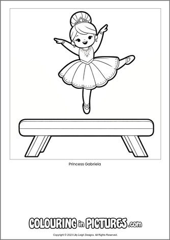 Free printable princess colouring in picture of Princess Gabriela