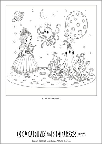 Free printable princess colouring in picture of Princess Giselle