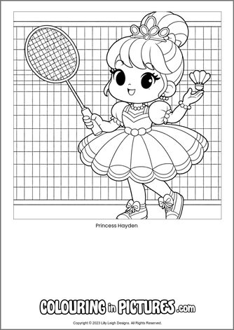 Free printable princess colouring in picture of Princess Hayden