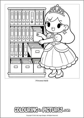 Free printable princess colouring in picture of Princess Heidi