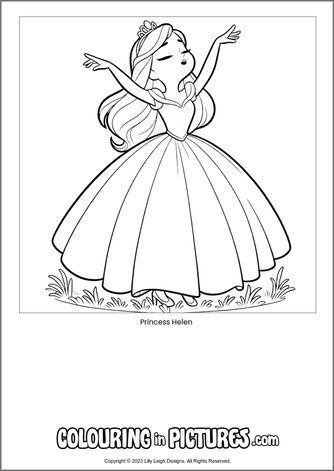 Free printable princess colouring in picture of Princess Helen