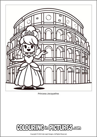 Free printable princess colouring in picture of Princess Jacqueline