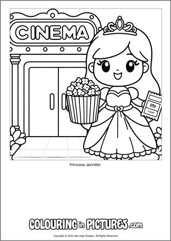 Free printable princess colouring in picture of Princess Jennifer