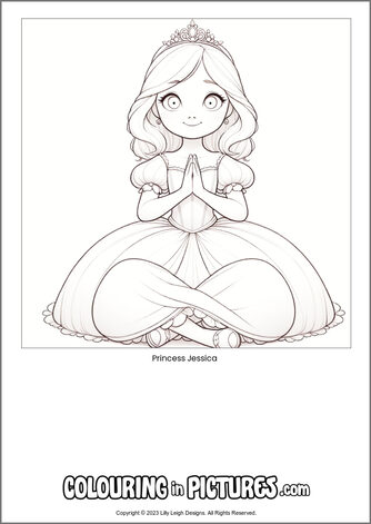 Free printable princess colouring in picture of Princess Jessica