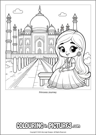 Free printable princess colouring in picture of Princess Journey