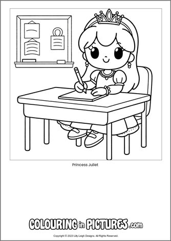 Free printable princess colouring in picture of Princess Juliet