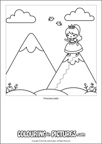 Free printable princess colouring in picture of Princess Laila