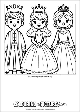 Free printable princess colouring in picture of Princess Legacy and Family