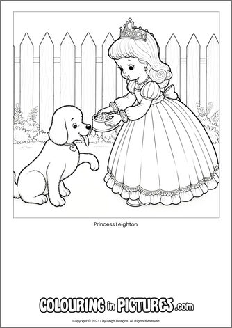 Free printable princess colouring in picture of Princess Leighton