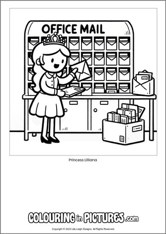 Free printable princess colouring in picture of Princess Lilliana